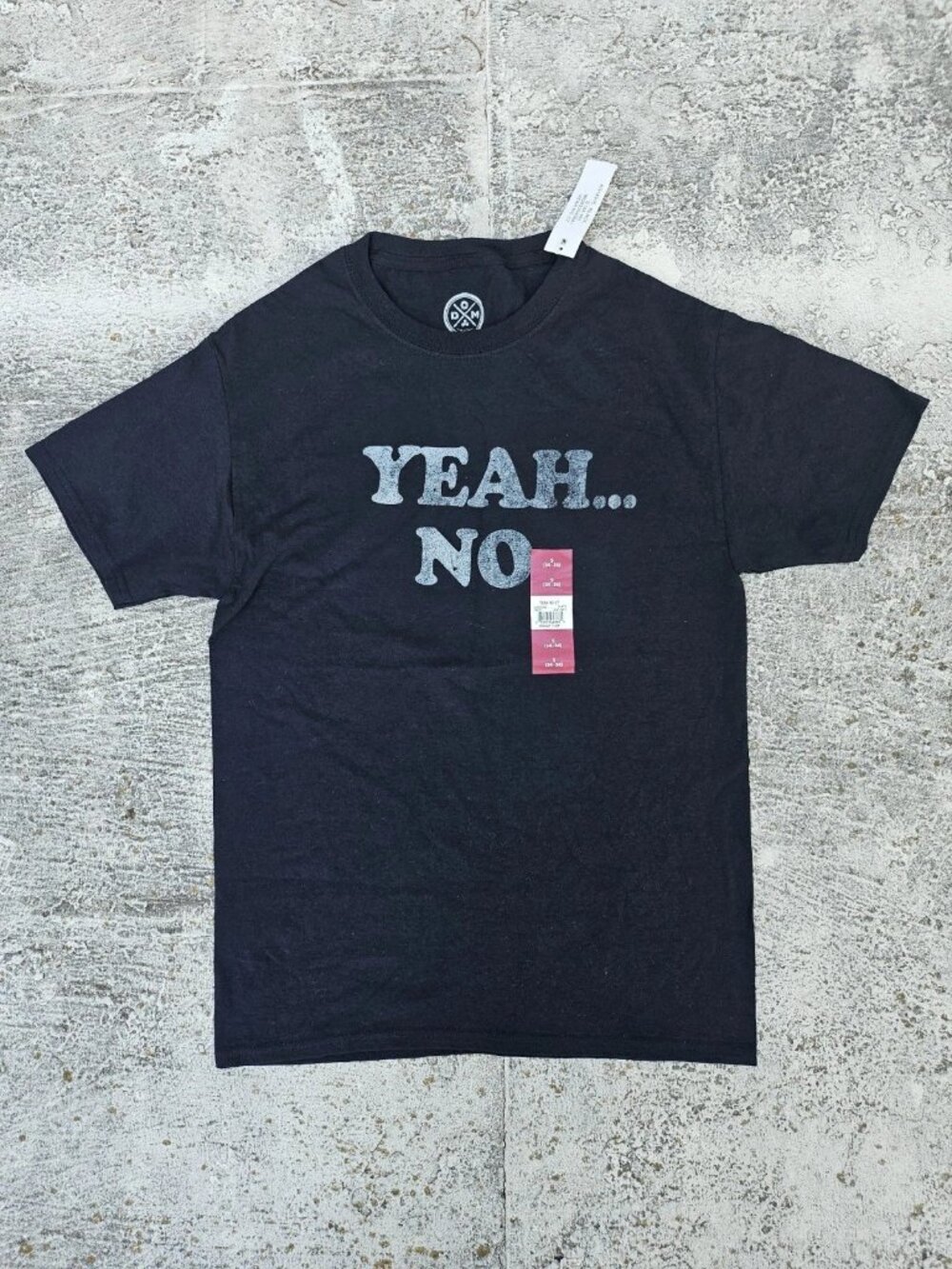 DOM Men Tee Black Cotton Short Sleeve Crew Neck YEAH NO T shirt Size S NWT